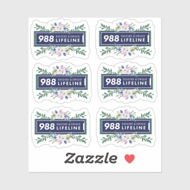 988 suicide and crisis lifeline floral sticker (Sheet)