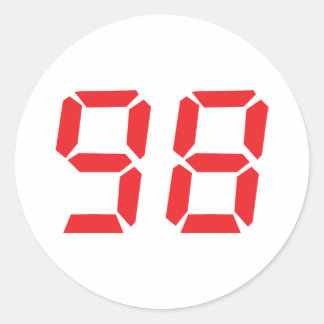 98 ninety-eight red alarm clock digital number classic round sticker