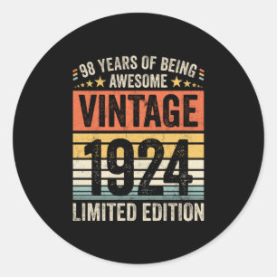 98 Years Of Being Awesome Vintage 1924 Classic Round Sticker