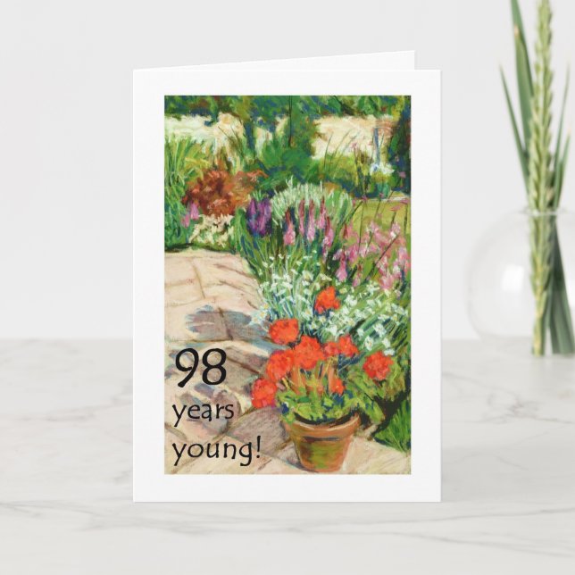 98e carte d'anniversaire - Geraniums rouges (Devant)