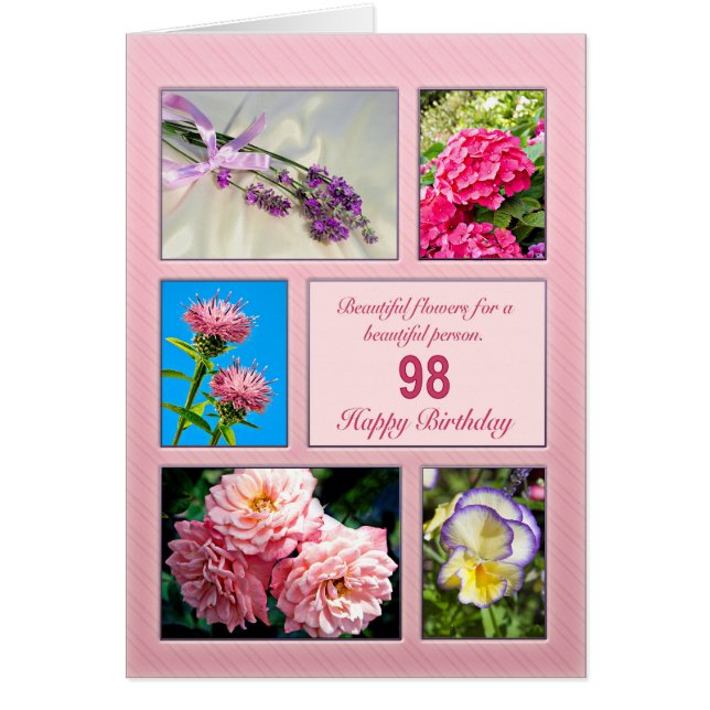 98ème anniversaire, belle carte de fleurs (Devant)