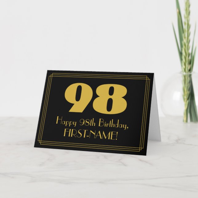 98th Birthday: Art Deco Inspired Look "98" & Name Card (Front)