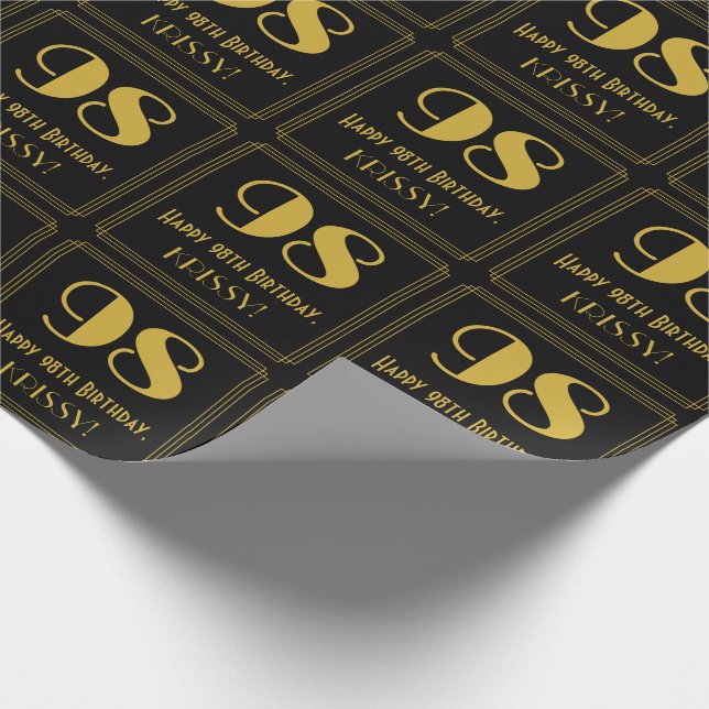 98th Birthday ~ Art Deco Inspired Look "98", Name Wrapping Paper (Corner)