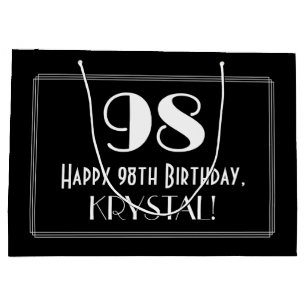 98th Birthday: Art Deco Inspired Style "98", Name Large Gift Bag