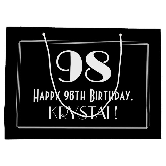 98th Birthday: Art Deco Inspired Style "98", Name Large Gift Bag (Back)