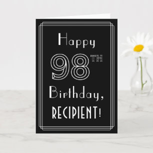 98th Birthday: Art Deco Style # 98 & Custom Name Card