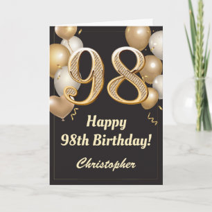 98th Birthday Black and Gold Balloons Confetti Card
