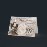 98th Birthday card for Grandmother<br><div class="desc">An antique look card featuring a candle and a rose lying on satin and lace. A birthday card for a grandmother.</div>