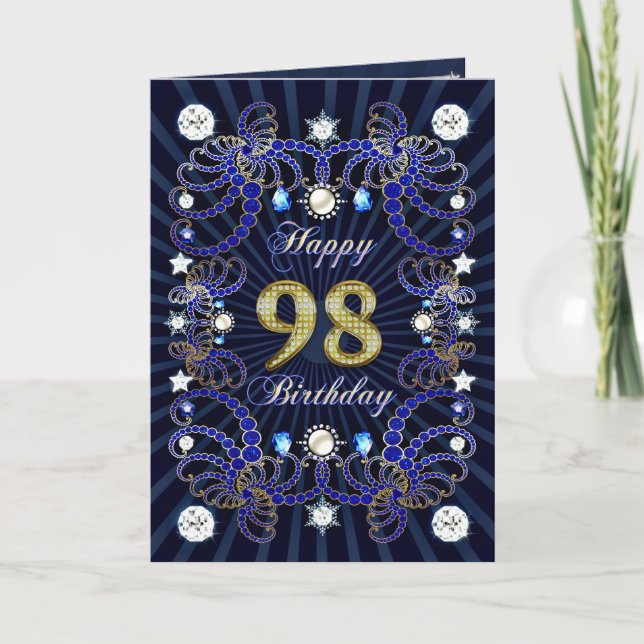 98th birthday card with masses of jewels (Front)