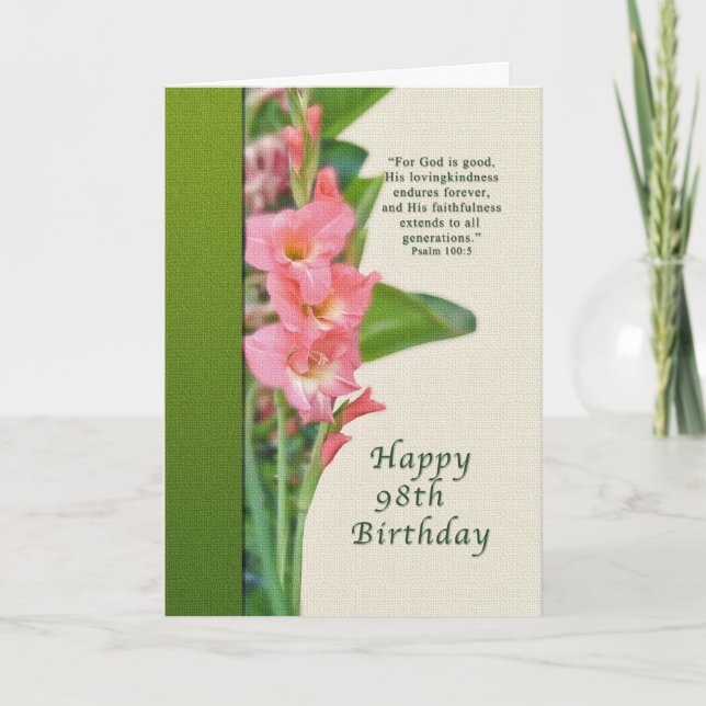 98th Birthday Card with Pink Gladiolus (Front)