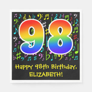98th Birthday - Colourful Music Symbols, Rainbow 9 Napkin