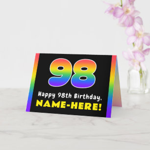 98th Birthday: Colourful Rainbow # 98, Custom Name Card