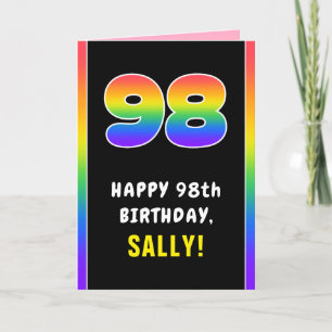 98th Birthday: Colourful Rainbow # 98, Custom Name Card