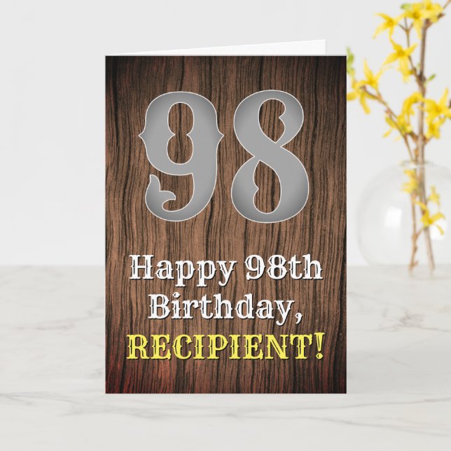 98th Birthday: Country Western Inspired Look, Name Card (Yellow Flower)