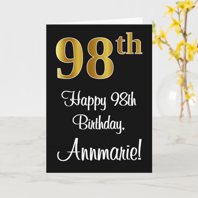 98th Birthday ~ Elegant Luxurious Faux Gold Look # Card (Yellow Flower)
