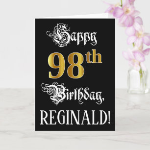 98th Birthday — Fancy Script; Faux Gold Look; Name Card