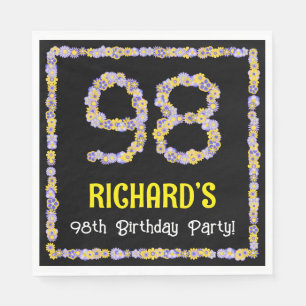 98th Birthday: Floral Flowers Number, Custom Name Napkin