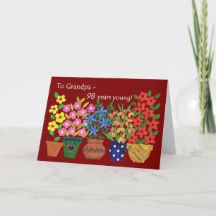 98th Birthday for a Grandfather - Flower Power Card