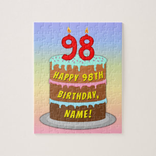 98th Birthday: Fun Cake and Candles + Custom Name Jigsaw Puzzle