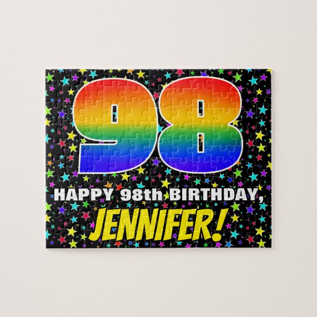 98th Birthday — Fun, Colourful Star Field Pattern Jigsaw Puzzle (Horizontal)