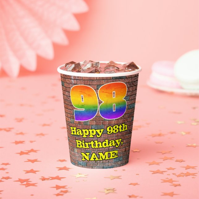 98th Birthday: Fun Graffiti-Inspired Rainbow 98 Paper Cups (Insitu)