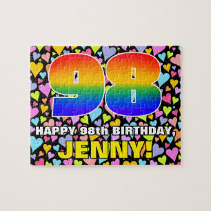 98th Birthday — Fun, Loving Heart Shapes + “98” Jigsaw Puzzle