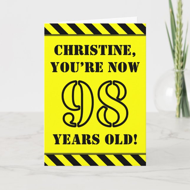 98th Birthday: Fun Stencil Style Text, Custom Name Card (Front)
