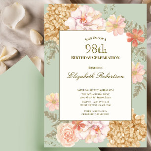 98th Birthday Invitation Autumn Colors Floral Sage