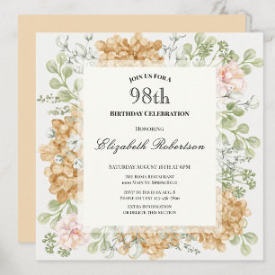 98th Birthday Invitation in Elegant Autumn Colours
