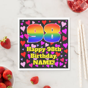 98th Birthday: Loving Hearts Pattern, Rainbow # 98 Napkin