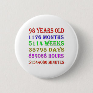 98th Birthday Milestones 2 Inch Round Button