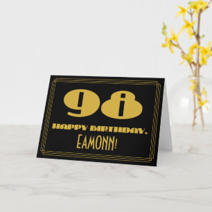 98th Birthday: Name + Art Deco Inspired Look "98" Card