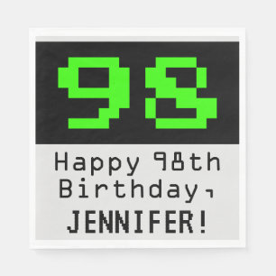 98th Birthday - Nerdy / Geeky Style "98" & Name Napkin