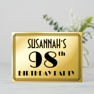 98th Birthday Party — Art Deco Look “98” + Name