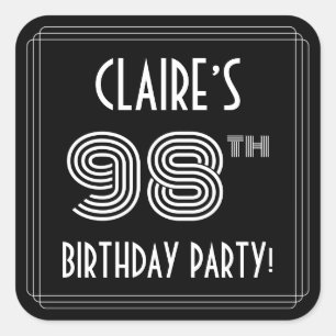 98th Birthday Party: Art Deco Style & Custom Name Square Sticker