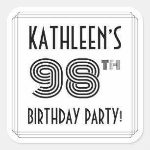 98th Birthday Party: Art Deco Style + Custom Name Square Sticker