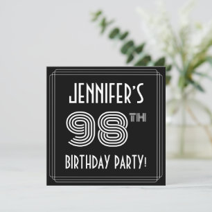 98th Birthday Party: Art Deco Style w/ Custom Name Invitation