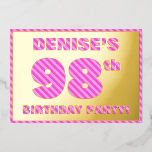 98th Birthday Party — Bold, Fun, Pink Stripes # 98