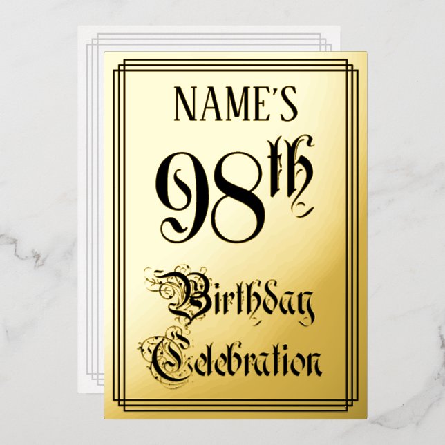 98th Birthday Party — Elegant Script + Custom Name (Front/Back)