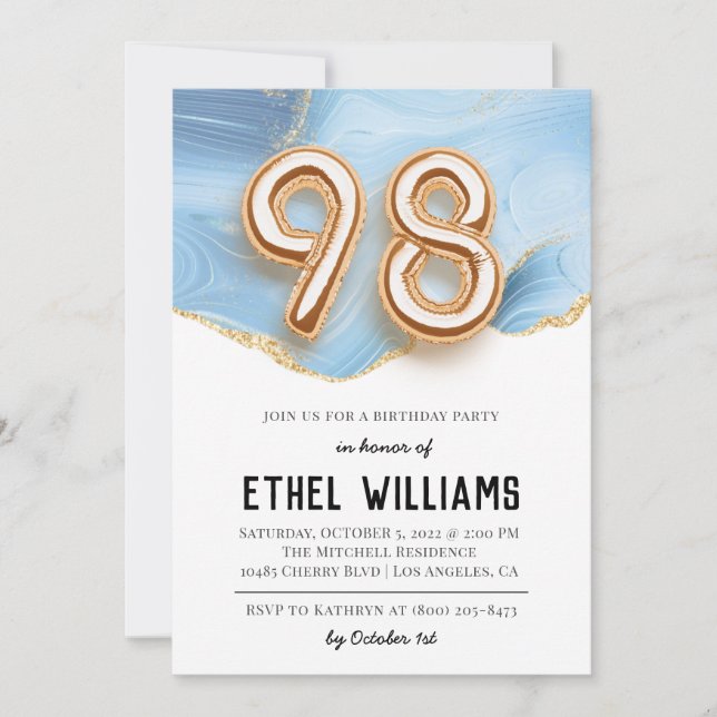 98th Birthday Party Invitation (Front)