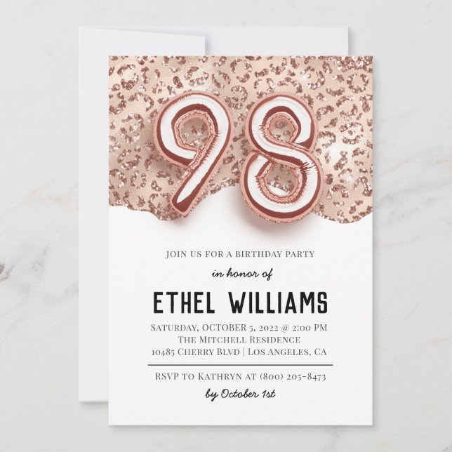 98th Birthday Party Invitation (Front)