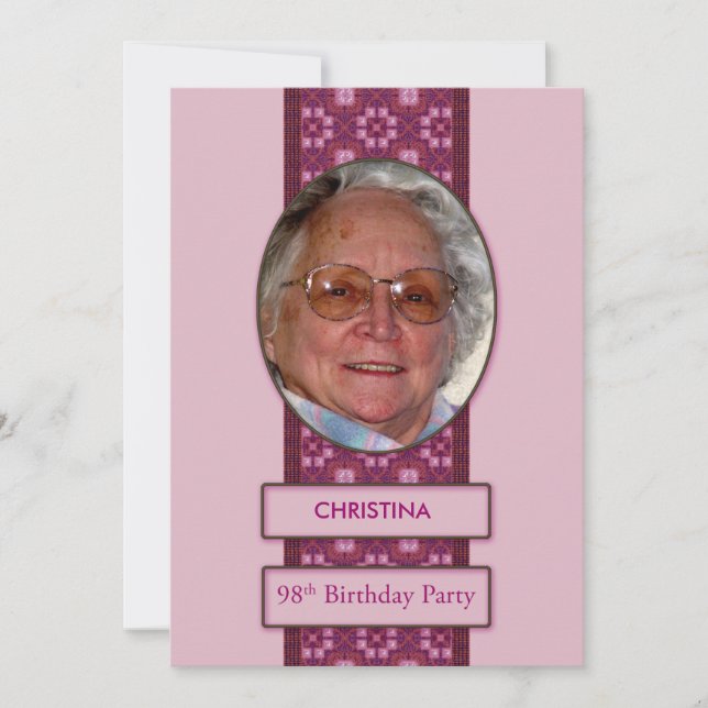 98th Birthday Party Invitation Picture and Name (Front)