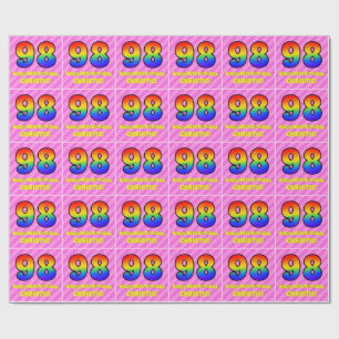 98th Birthday: Pink Stripes & Hearts, Rainbow # 98 Wrapping Paper