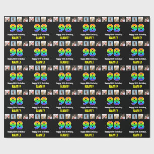98th Birthday: Rainbow “98“; Custom Photos & Name Wrapping Paper