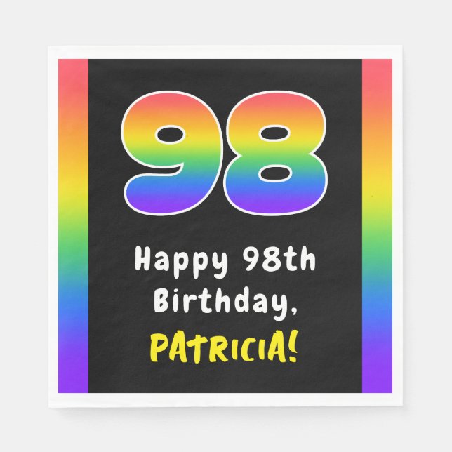 98th Birthday: Rainbow Spectrum # 98, Custom Name Napkin (Front)
