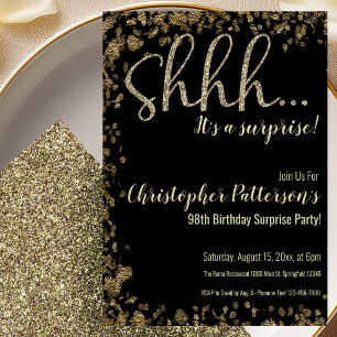 98th Birthday Surprise Party Invitation Gold Black
