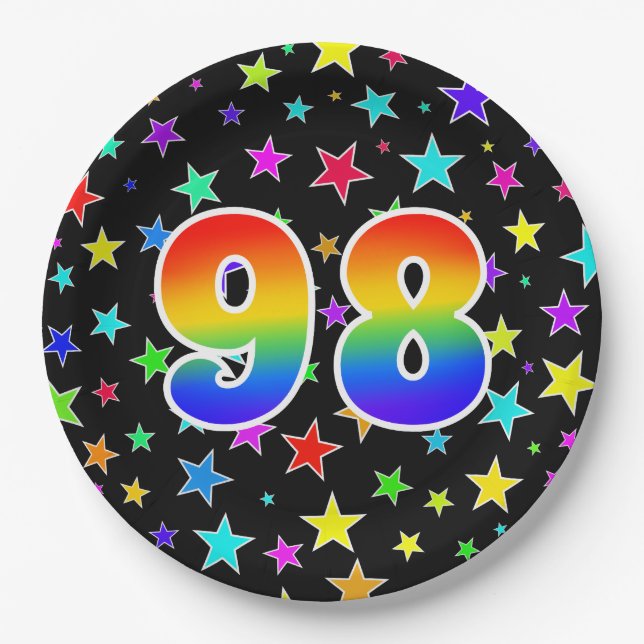 98th Event: Bold, Fun, Colourful Rainbow 98 Paper Plate (Front)