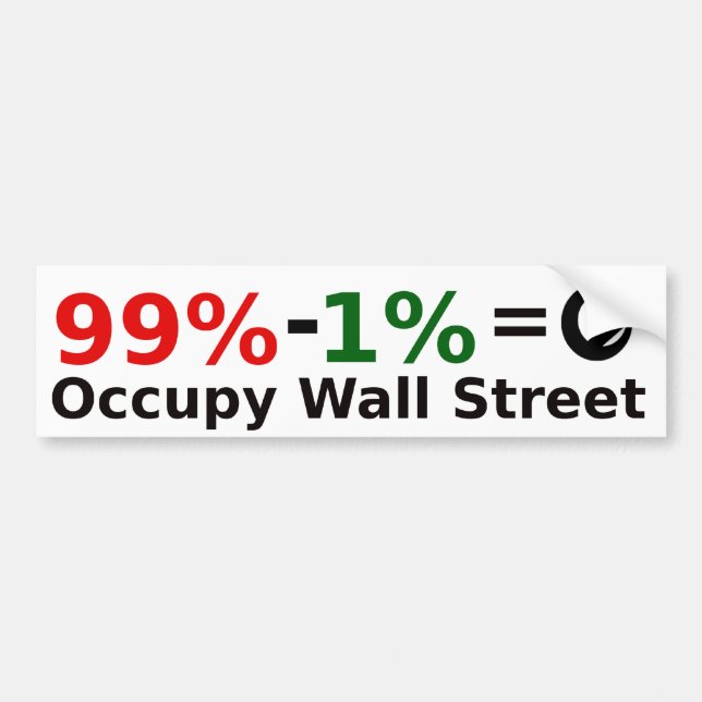 99% - 1% = Singularity, Occupy Wall Street Bumper Sticker (Front)