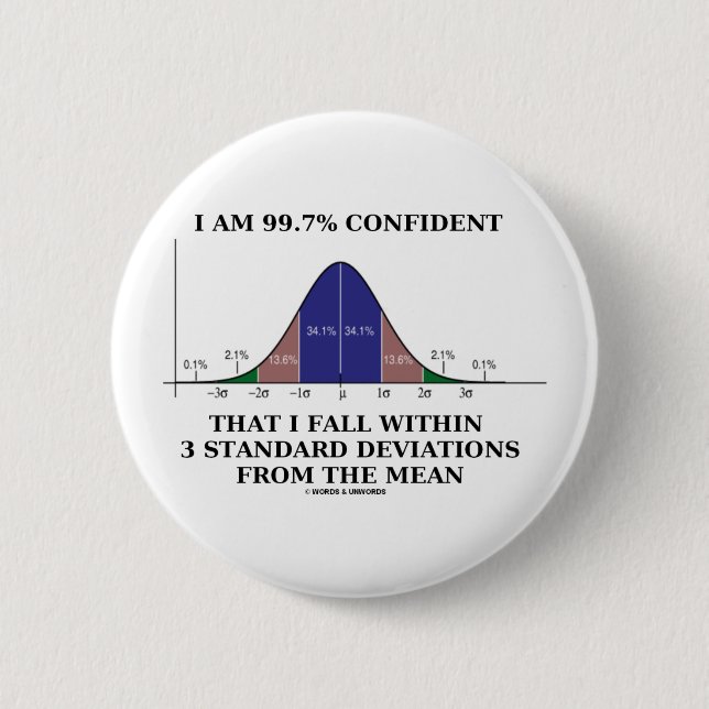 99.7% Confident Within 3 Standard Deviations Mean 2 Inch Round Button (Front)