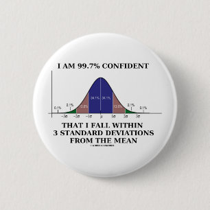 99.7% Confident Within 3 Standard Deviations Mean 2 Inch Round Button